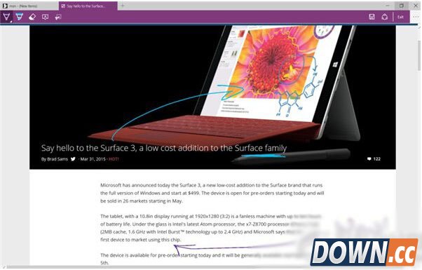 win10斯巴达浏览器电子墨水笔记功能使用教程图解