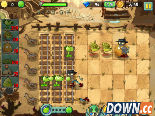 植物大战僵尸2 狂野西部 坚不可摧 第一天