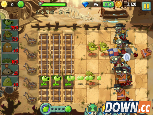 植物大战僵尸2 狂野西部 坚不可摧 第一天