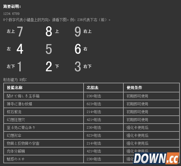 点击查看大图 东方绯想天出招表
