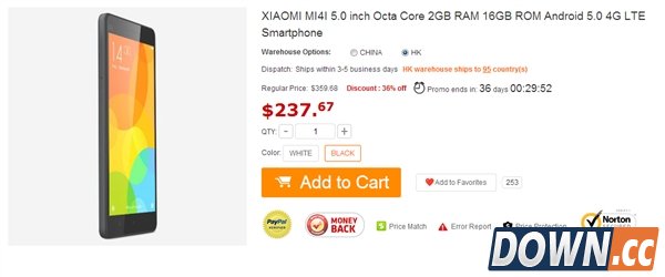 小米4i全球开卖 售价237.67美元