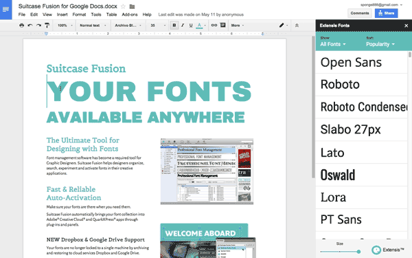 Google Docs迎来Extensis Fonts插件