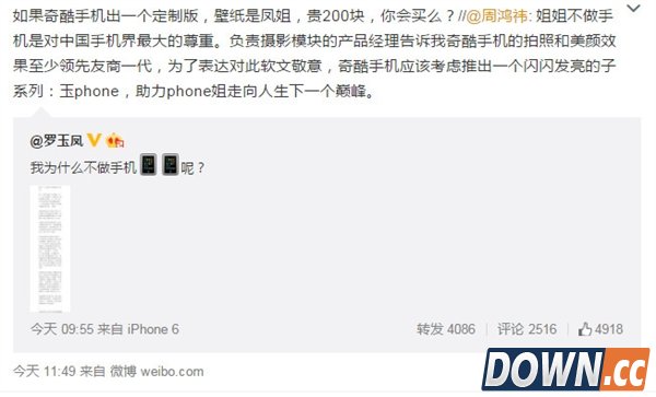 周鸿祎回应凤姐不做手机：出个玉phone如何？