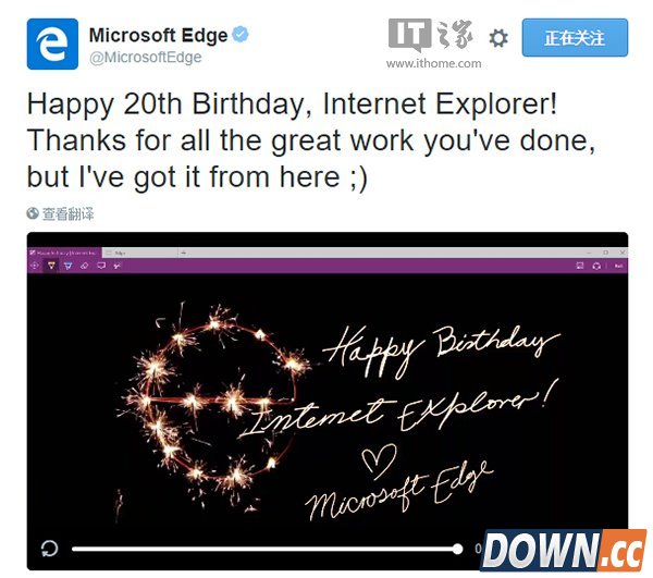 Edge为IE20岁生日送祝福
