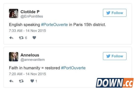 巴黎恐怖事件后推特热门话题#PortOuverte