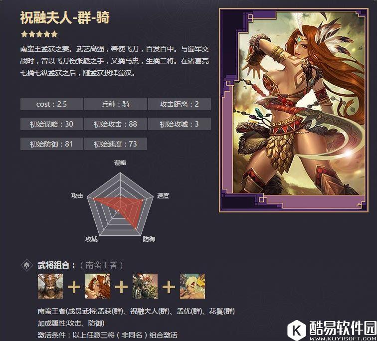 率土之滨五星祝融夫人 孟获之妻火兽冲锋战法解析