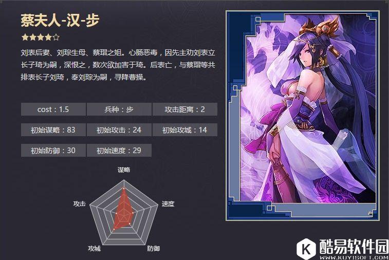 率土之滨四星蔡夫人 刘表后妻猜忌伐谋战法解析