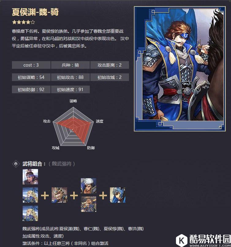 率土之滨四星夏侯渊 疾行速战魏武强将战法解析