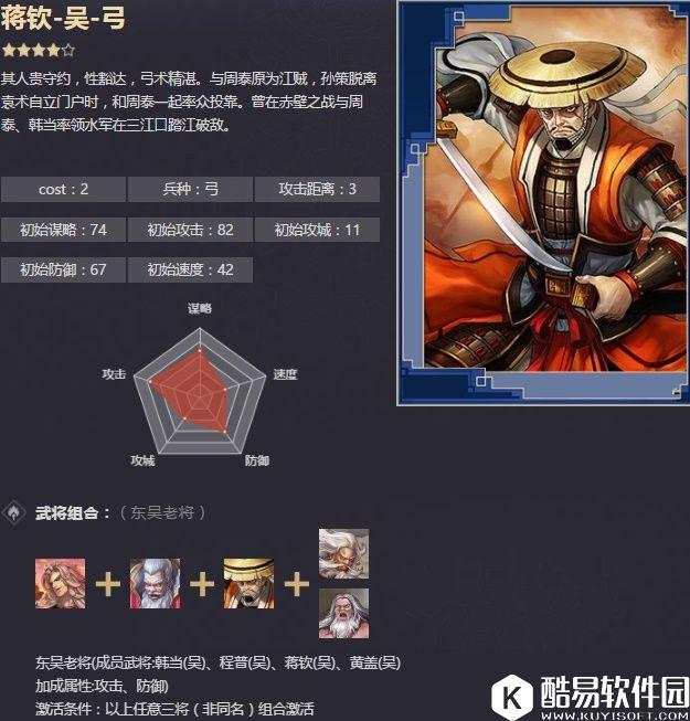 率土之滨四星蒋钦 水泽伏击东吴老将战法解析