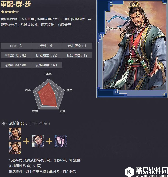 率土之滨四星审配 孤城死守袁绍军师战法解析