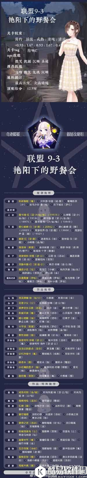 奇迹暖暖联盟9-3艳阳下的野餐会怎么搭配