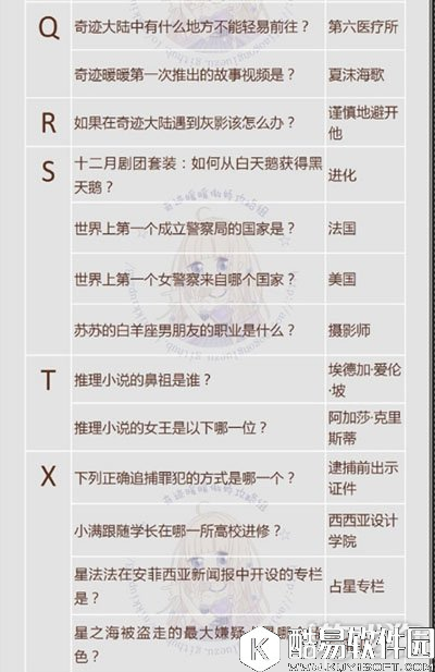 奇迹暖暖飞越午夜文字问答答案是什么