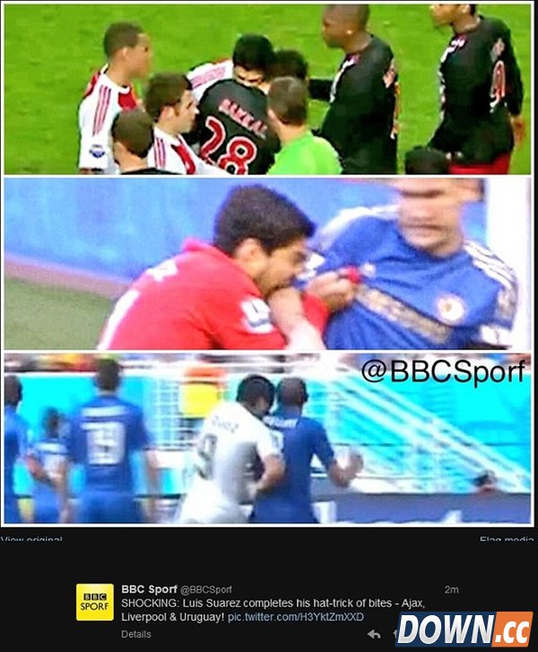 苏亚雷斯咬人帽子戏法 PS高手们玩疯了