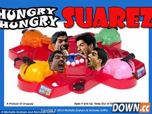 苏亚雷斯咬人帽子戏法 PS高手们玩疯了