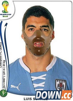 苏亚雷斯咬人帽子戏法 PS高手们玩疯了