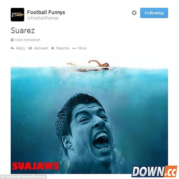 苏亚雷斯咬人帽子戏法 PS高手们玩疯了