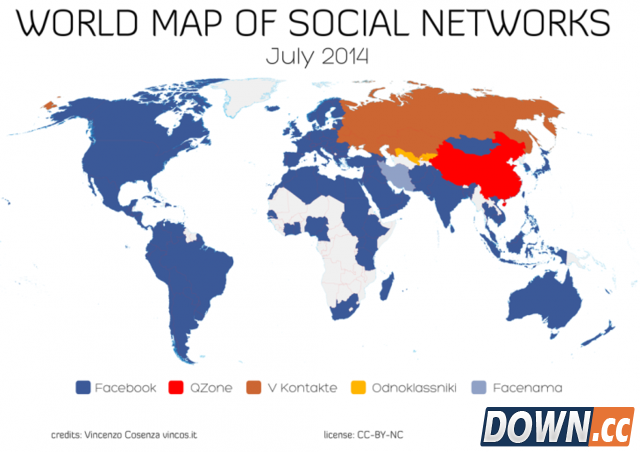 Facebook社交战略图：只差7个国家和地区就征服全球