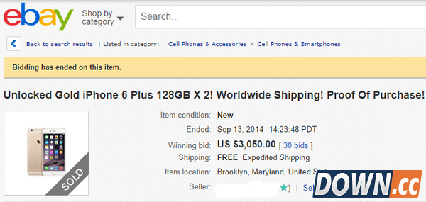 两台128GB金色iPhone 6 Plus裸机eBay拍出3050美元