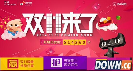 备战双十一 微博网友三天抢走50万个天猫红包