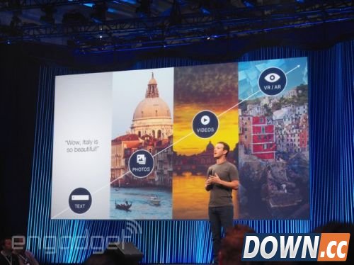 扎克伯格在Facebook开发者大会上（图片来自Engadget）