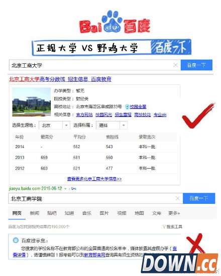高考志愿别乱填 百度搜索助你分辨虚假“野鸡大学”