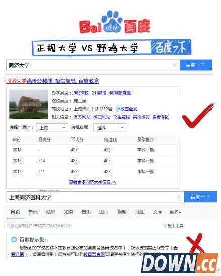 高考志愿别乱填 百度搜索助你分辨虚假“野鸡大学”
