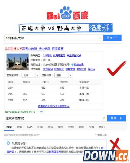 高考志愿别乱填 百度搜索助你分辨虚假“野鸡大学”