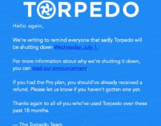 在线文件分享平台Torpedo7月1日将正式关闭