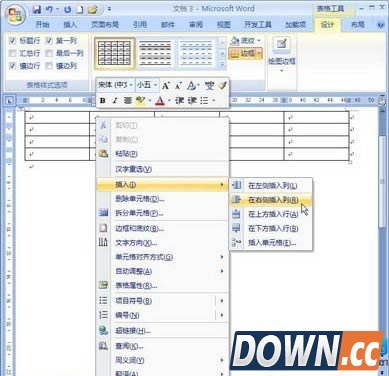 Word2007插入表格的行与列操作用法