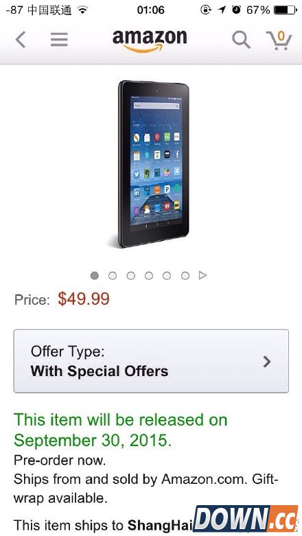 亚马逊50美元fire平板电脑购买地址