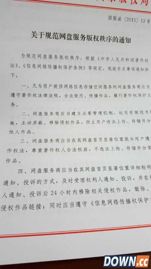 版权局禁止上传无授权影视作品到网盘