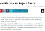 LOL外媒报道：spirit和gamsu加盟FNC